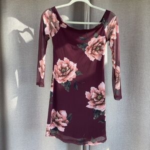 Burgundy Floral Stretch Mini Dress